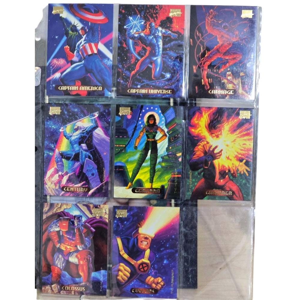 Marvel Masterpieces 1994 Trading Cards Featuring Captain America Carnage Cyclops